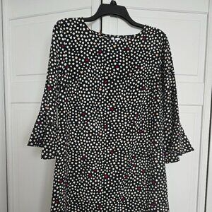 Elle Dots and Hearts dress Women's Size M with ruffled 3/4 sleeve